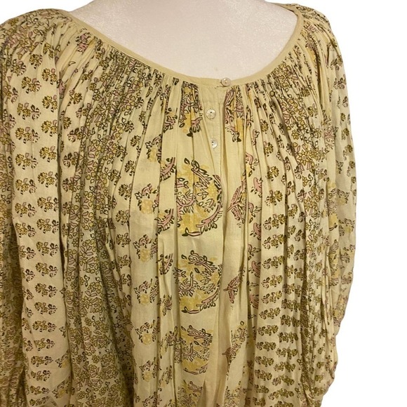 Calypso St. Barth Womens Cream Button Up Balloon Sleeve Floral Blouse Sz 1 XL - Picture 4 of 12